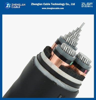 8.7/15kv 3 cœurs de tension moyenne câble de puissance bande de cuivre bande de protection d'acier blindé 3x300mm2 IEC 60502-2