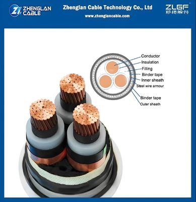 Cable électrique blindé souterrain fil d'acier blindé xlpe isolation 8.7/15kv YJV32 3x150mm2 IEC 60502-2