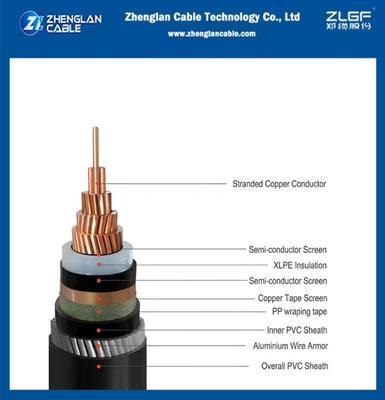19/33kv câble d'alimentation souterrain un écran de fil de cuivre + fil d'aluminium blindé à noyau unique 1x500mm2 IEC 60502-2