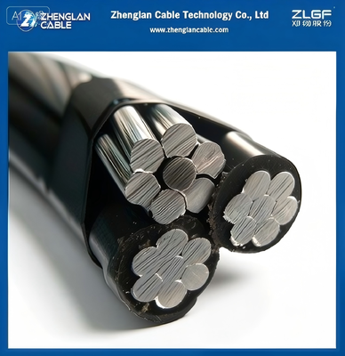 Cable aérien isolé 0.6/1kV Conducteur en aluminium triplex XLPE Conducteurs de phase isolés et fil neutre AAAC nu 2x1/0+1/0AWG