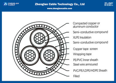 Section nominale : le ² 6/10KV le système mv XLPE de 16~630mm a isolé le câble de veste de /PVC de cable électrique (CU/PVC/XLPE/LSZH/DSTA)