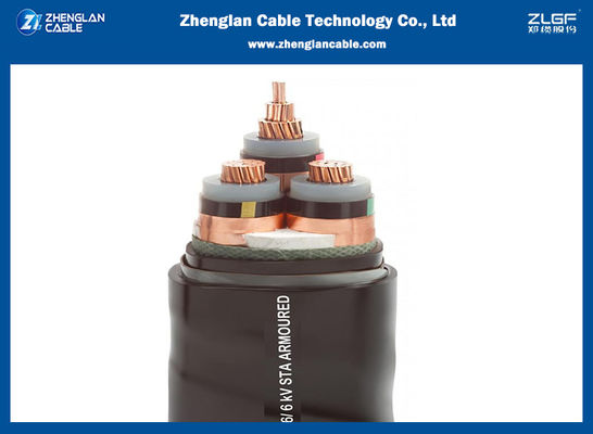 3 câble électrique moyen du câblage cuivre CU/XLPE/STA/PVC de cables électriques de tension de noyau blindé