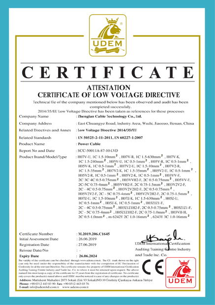 Chine Zhenglan Cable Technology Co., Ltd Certifications